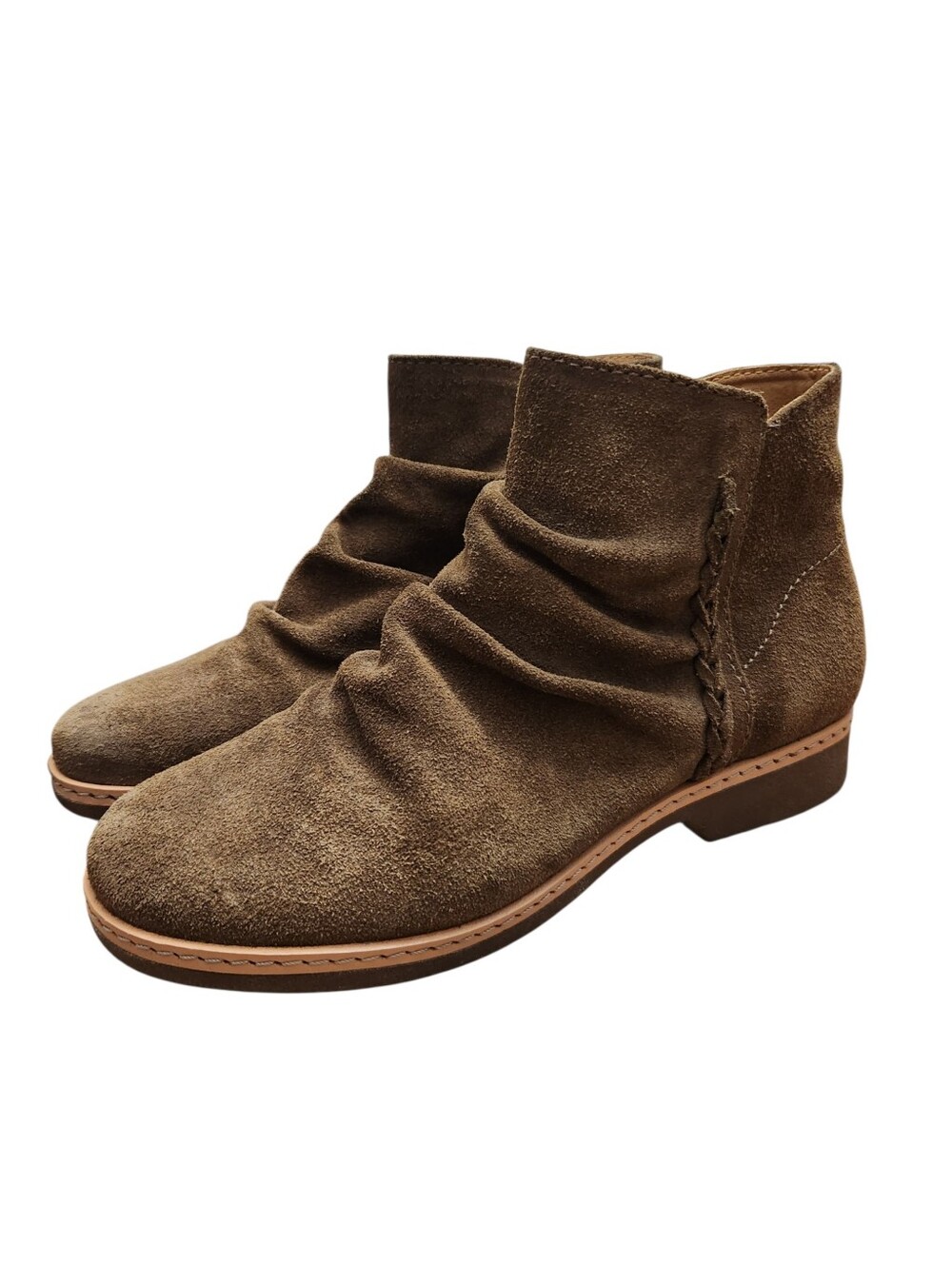 Earth Hilaree Cushioned Ruched Women's Casual Bootie Size 7 M Taupe Brown Suede